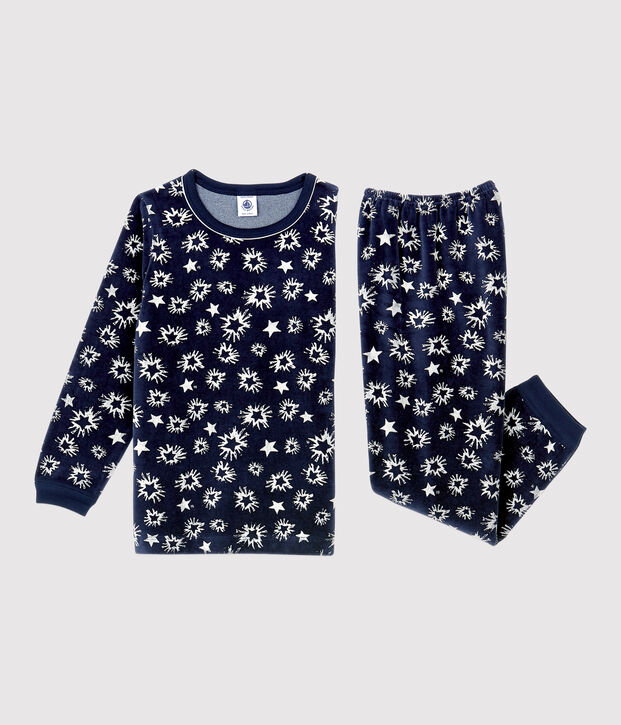 Kinderpyjama aus Nicki mit Sternmotiv f&uuml;r Jungen blau/weiss